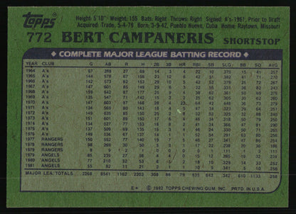 1982 Topps #772 Bert Campaneris
