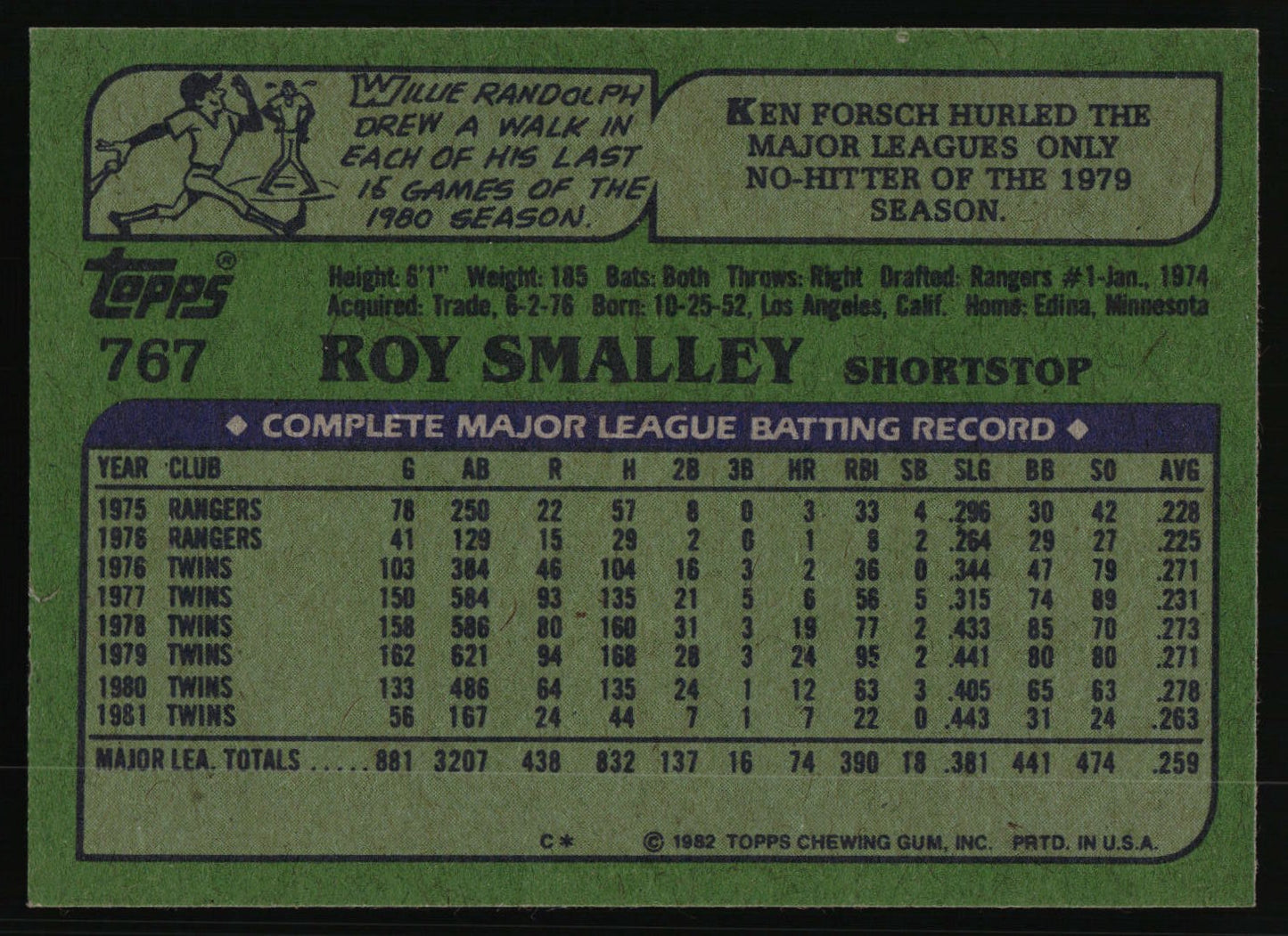 1982 Topps #767 Roy Smalley