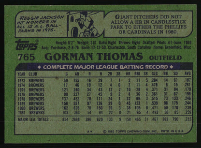 1982 Topps #765 Gorman Thomas