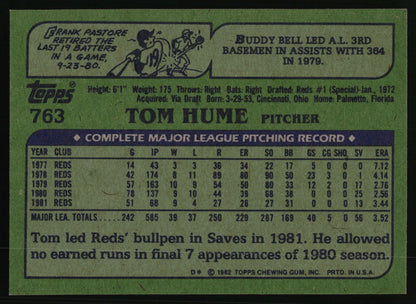 1982 Topps #763 Tom Hume