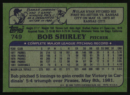 1982 Topps #749 Bob Shirley