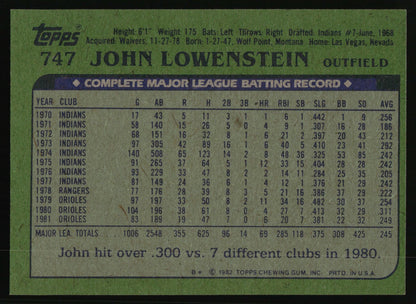 1982 Topps #747 John Lowenstein