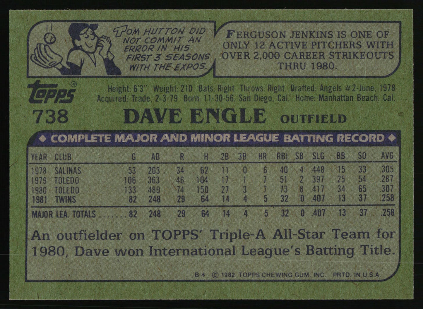 1982 Topps #738 Dave Engle