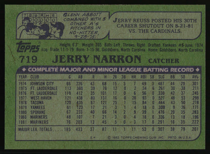 1982 Topps #719 Jerry Narron