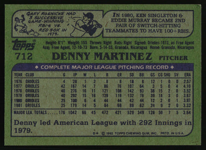 1982 Topps #712 Denny Martinez