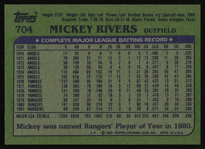 1982 Topps #704 Mickey Rivers