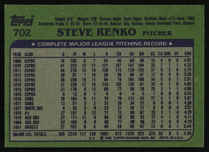 1982 Topps #702 Steve Renko