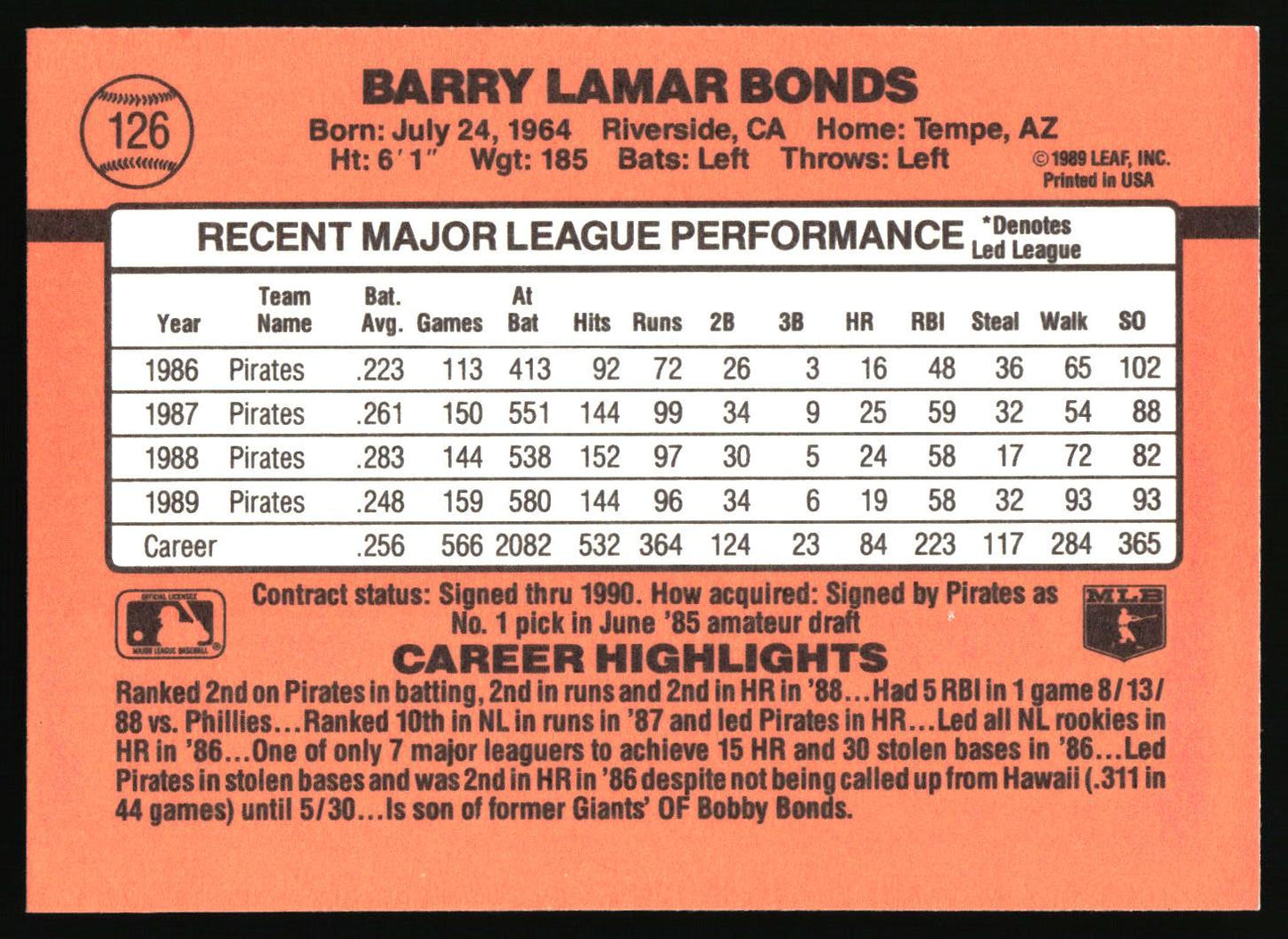 1990 Donruss #126 Barry Bonds