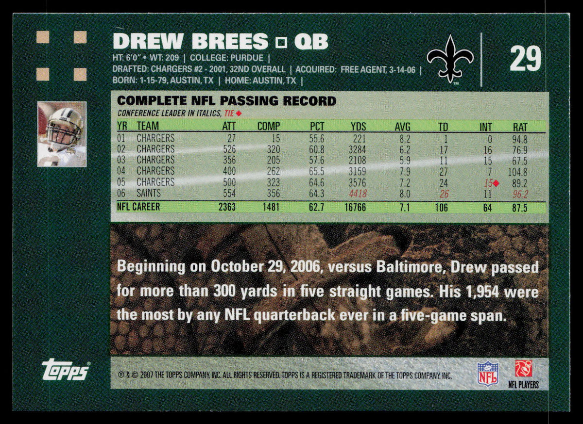 2007 Topps #29 Drew Brees First Edition