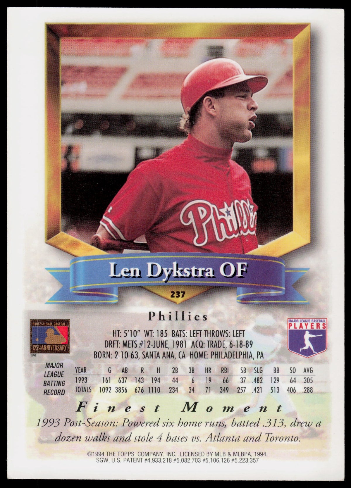 1994 Finest #237 Len Dykstra