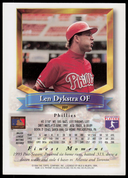 1994 Finest #237 Len Dykstra