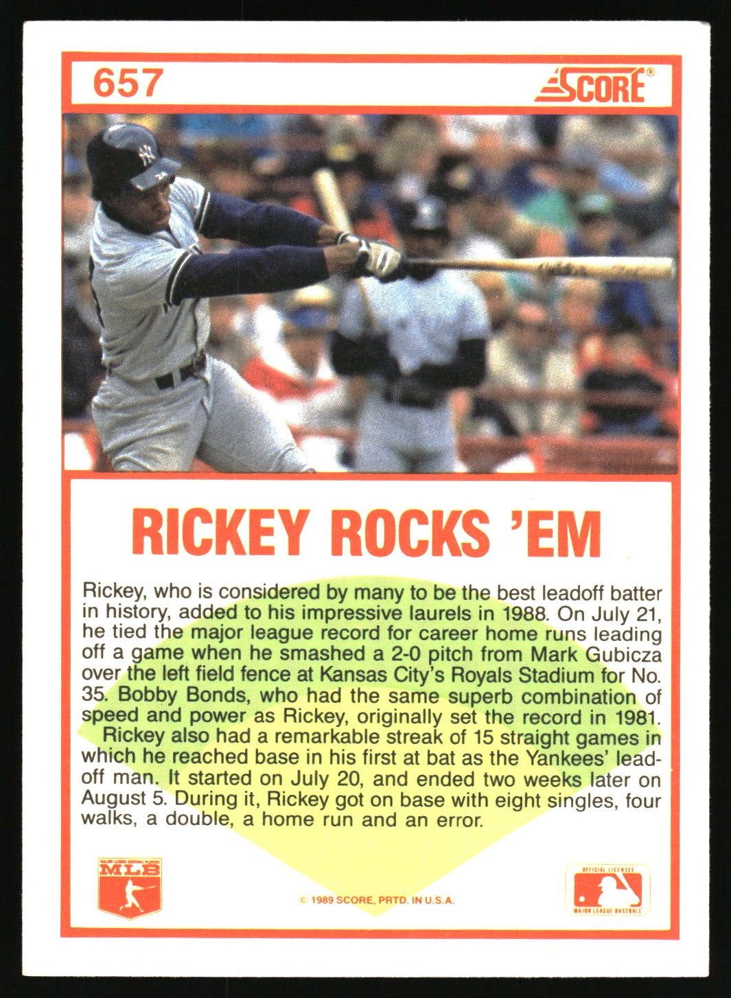 1989 Score #657 Rickey Henderson