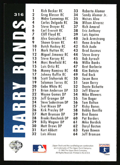 1994 Collector's Choice #316 Barry Bonds