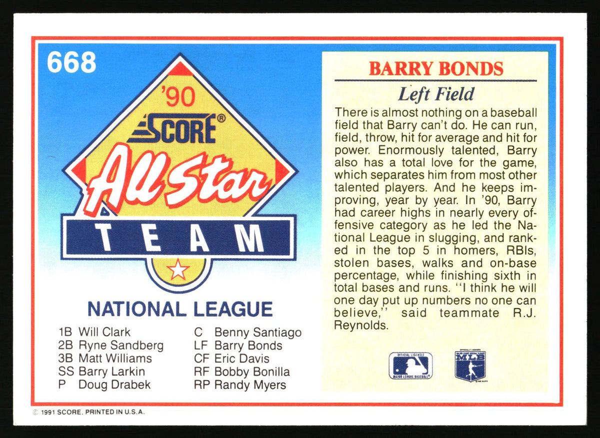 1991 Score #668 Barry Bonds