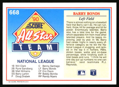 1991 Score #668 Barry Bonds