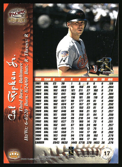 1998 Pacific Paramount #17 Cal Ripken Jr. Holographic Silver #/99