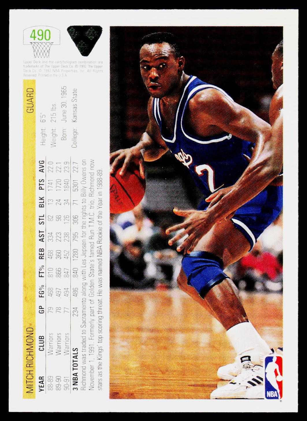 1991-92 Upper Deck #490 Mitch Richmond