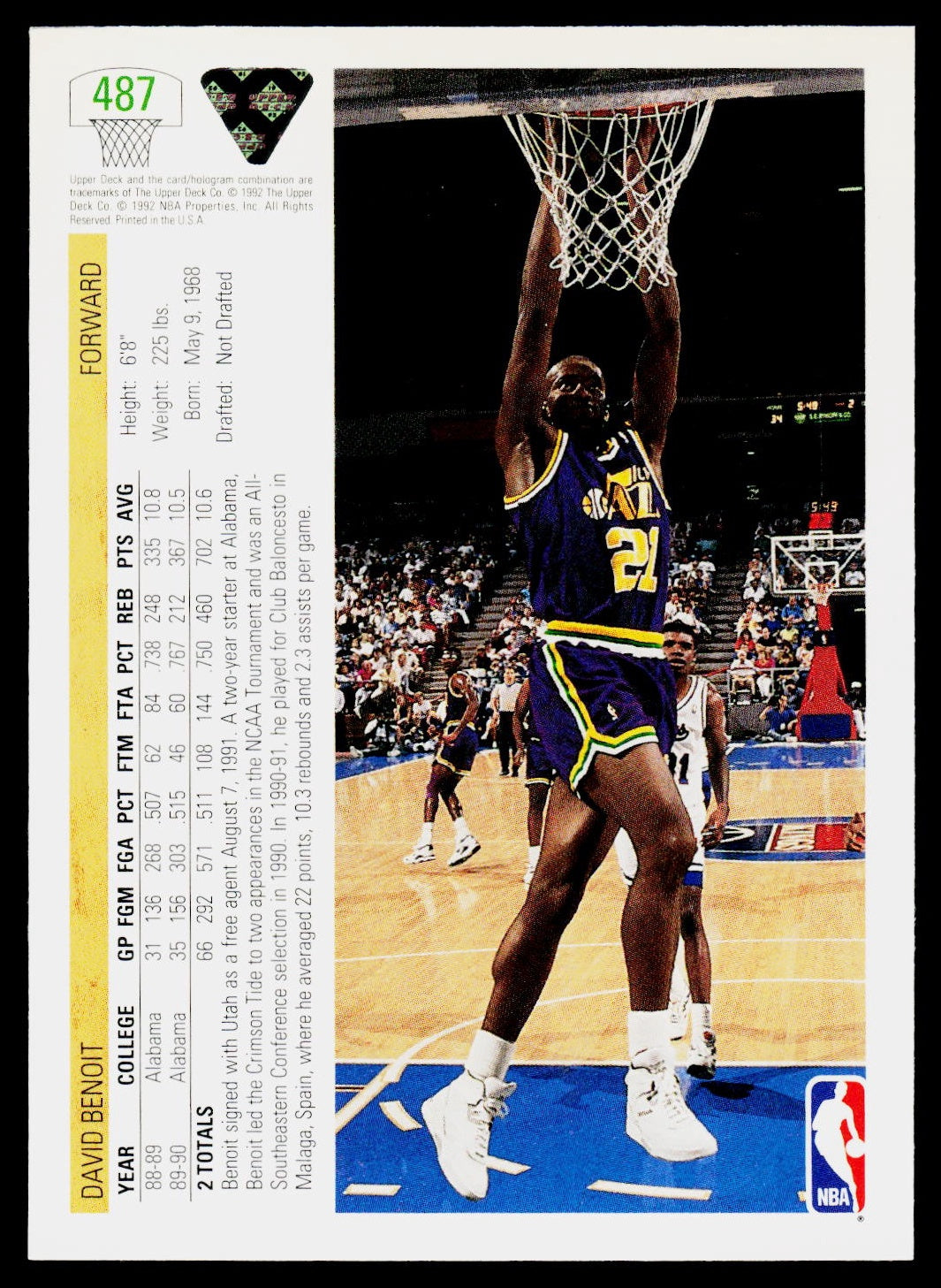 1991-92 Upper Deck #487 David Benoit