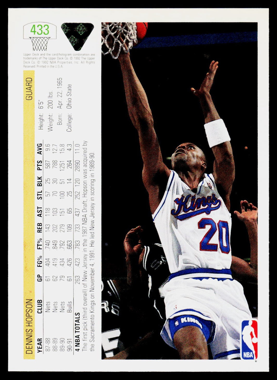 1991-92 Upper Deck #433 Dennis Hopson