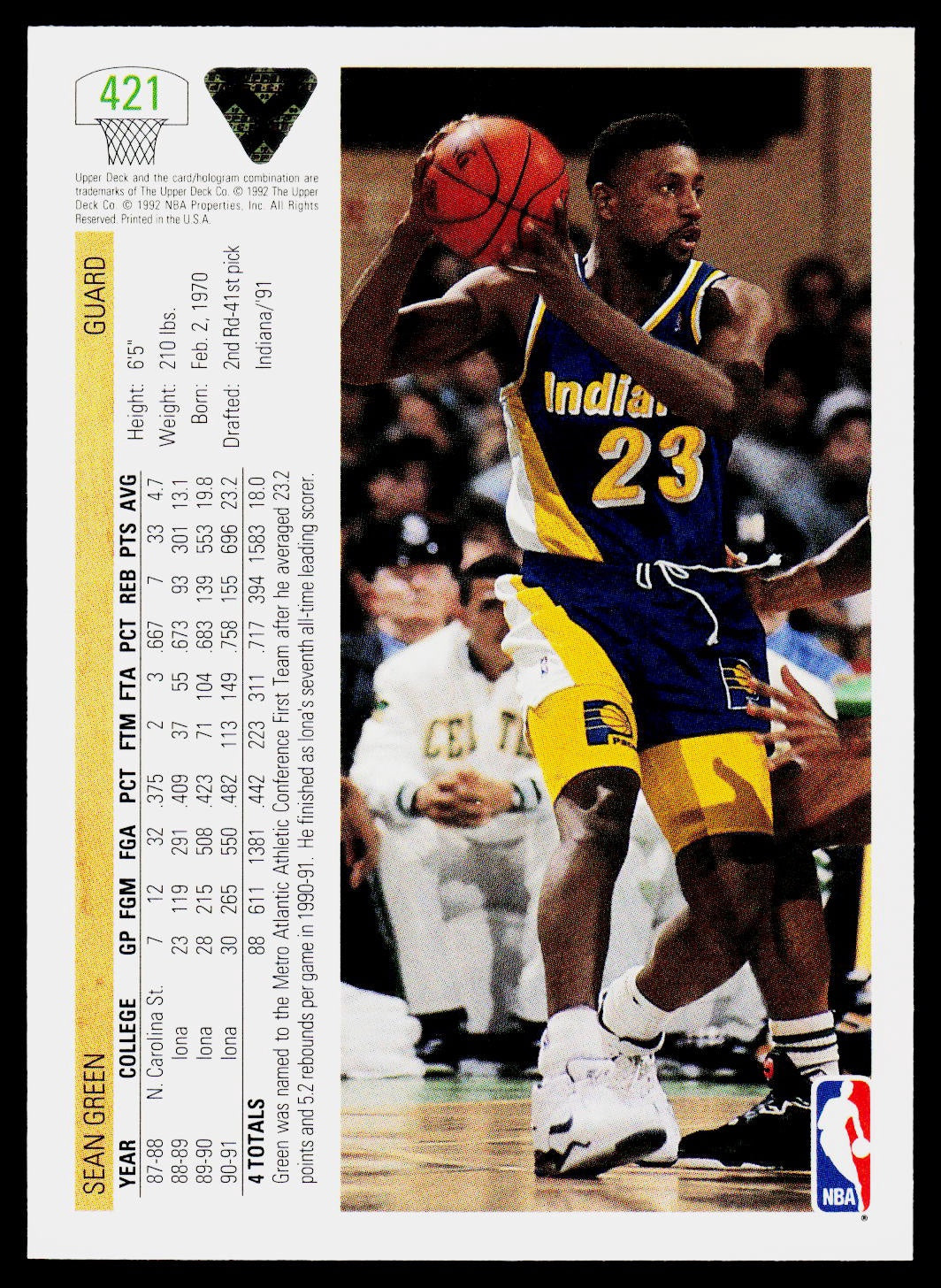1991-92 Upper Deck #421 Sean Green