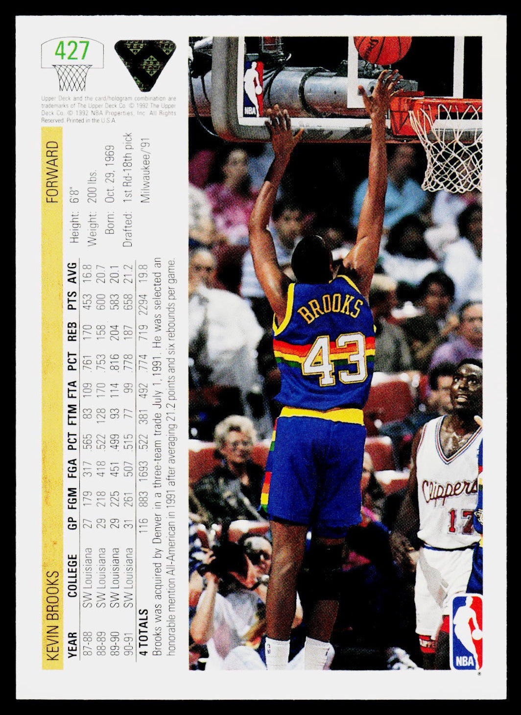 1991-92 Upper Deck #427 Kevin Brooks