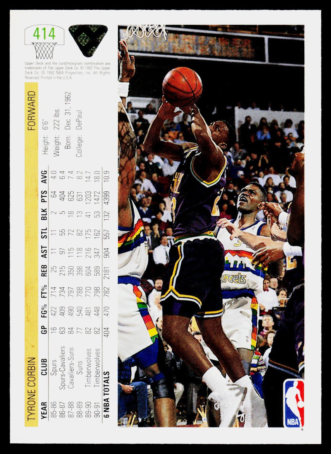 1991-92 Upper Deck #414 Tyrone Corbin