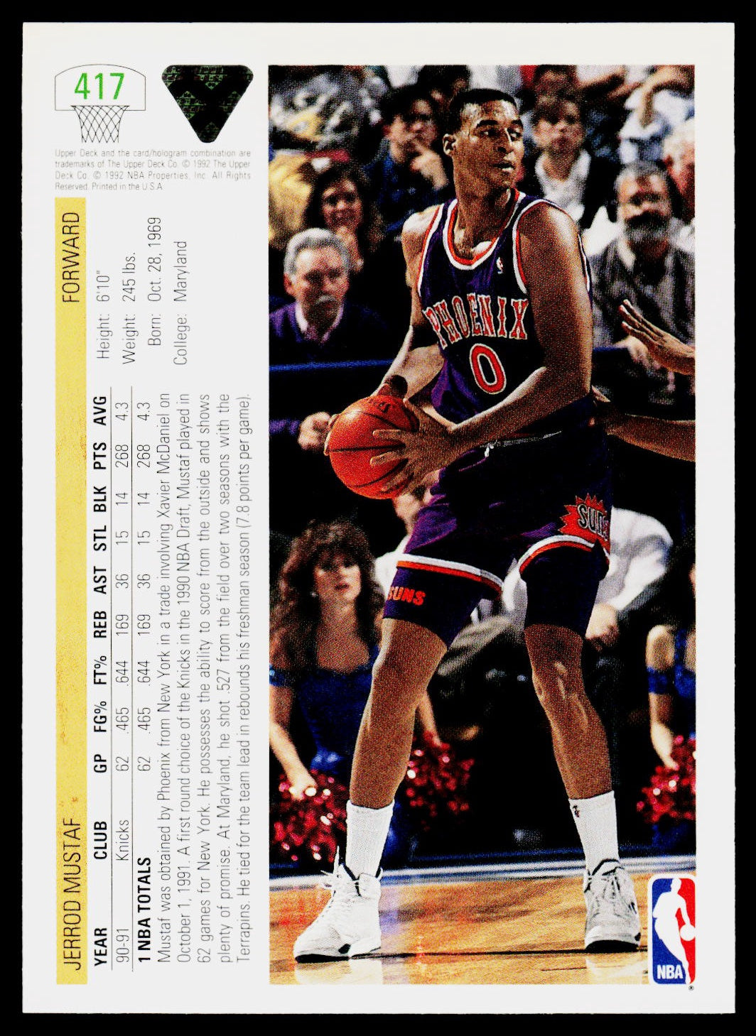 1991-92 Upper Deck #417 Jerrod Mustaf