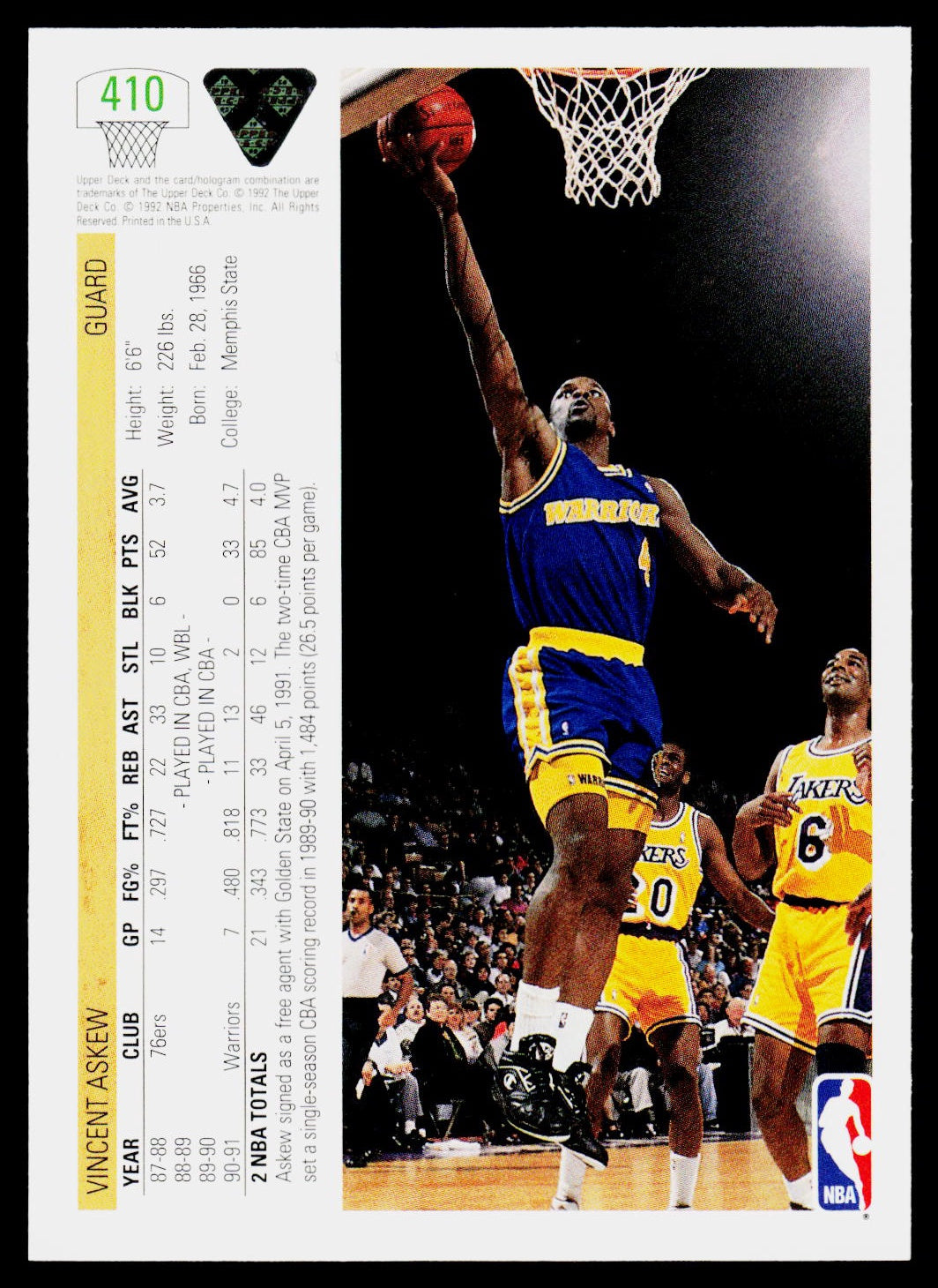1991-92 Upper Deck #410 Vincent Askew