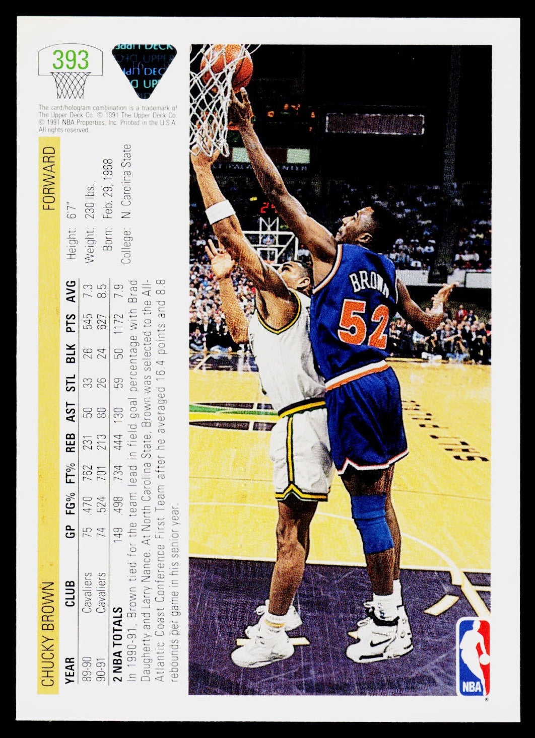 1991-92 Upper Deck #393 Chucky Brown