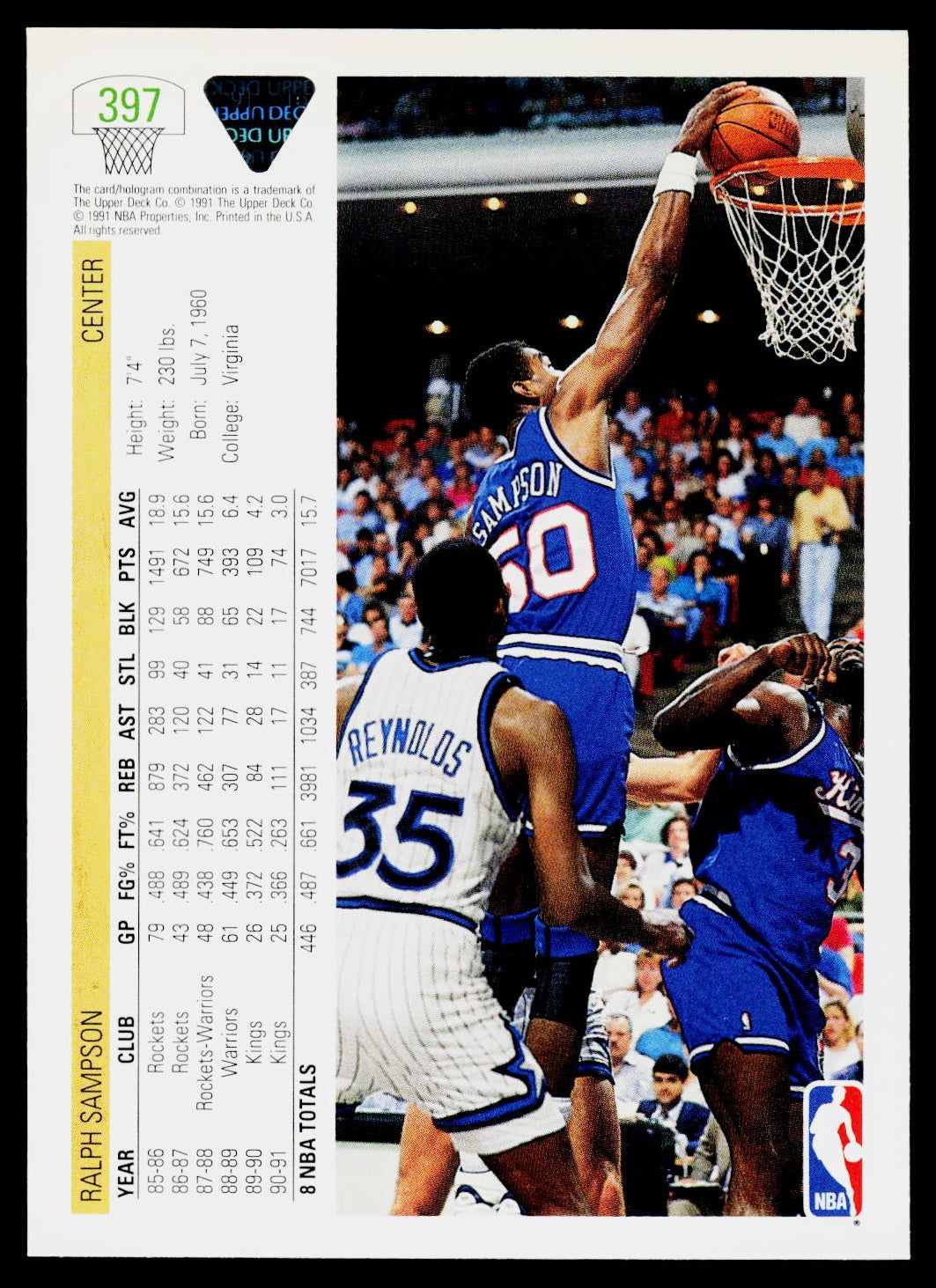 1991-92 Upper Deck #397 Ralph Sampson