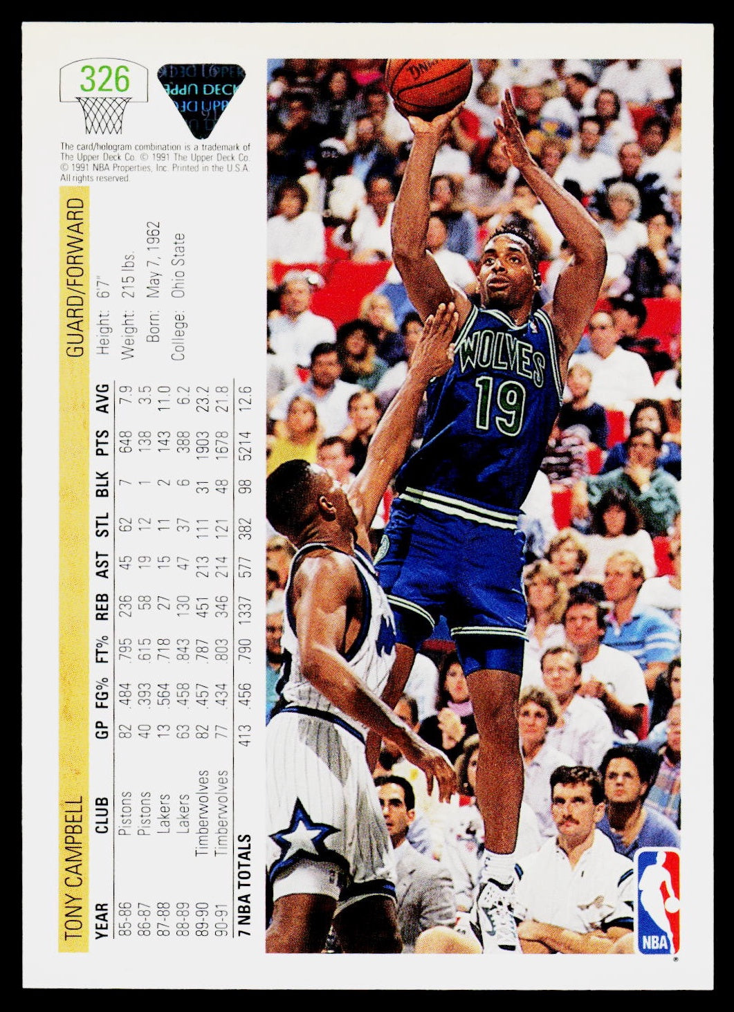 1991-92 Upper Deck #326 Tony Campbell