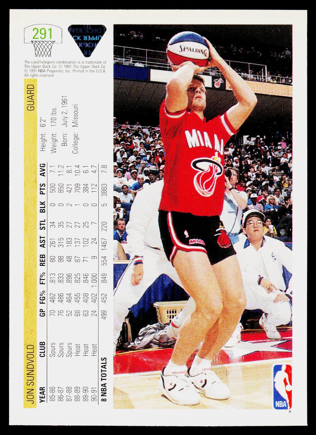 1991-92 Upper Deck #291 Jon Sundvold