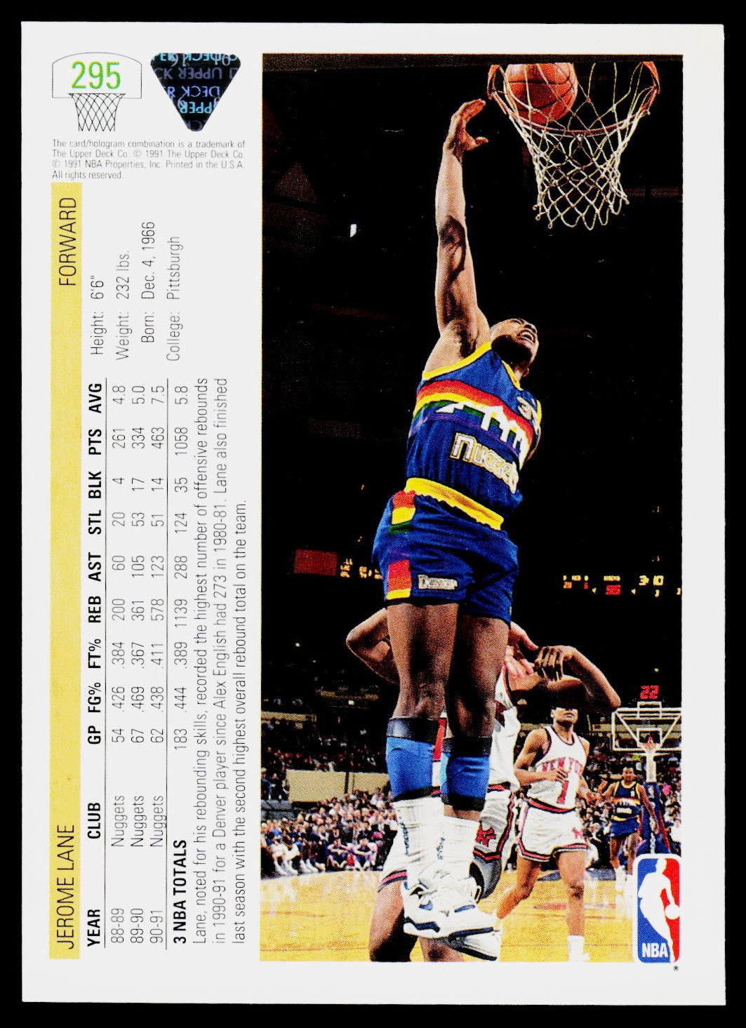 1991-92 Upper Deck #295 Jerome Lane
