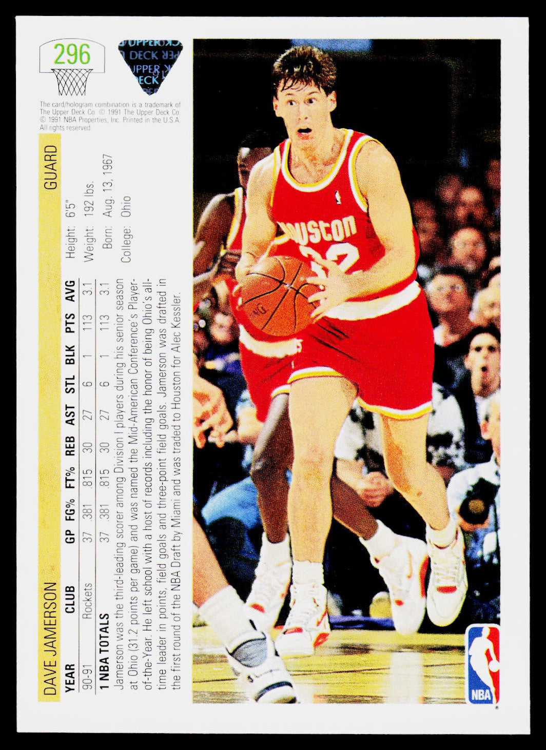 1991-92 Upper Deck #296 Dave Jamerson