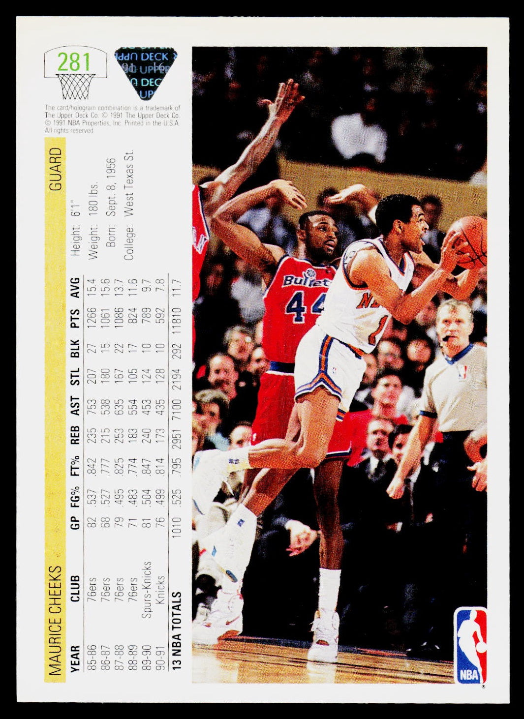 1991-92 Upper Deck #281 Maurice Cheeks