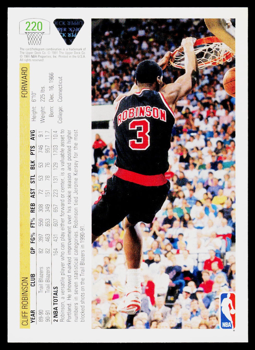 1991-92 Upper Deck #220 Cliff Robinson