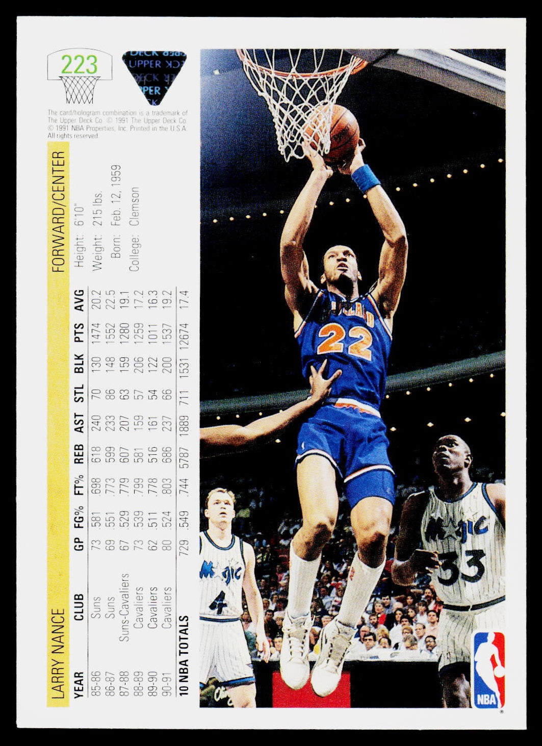 1991-92 Upper Deck #223 Larry Nance