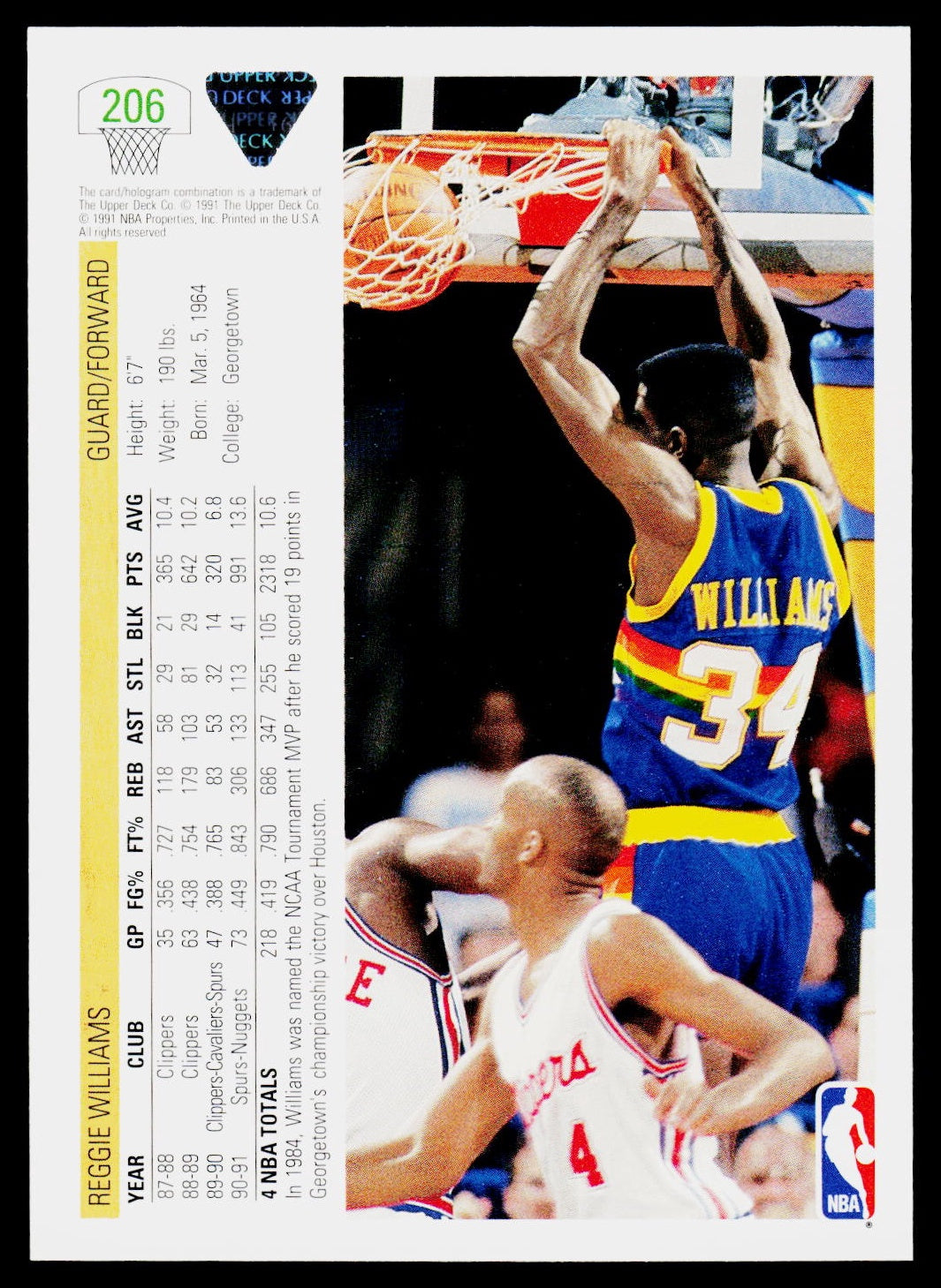 1991-92 Upper Deck #206 Reggie Williams