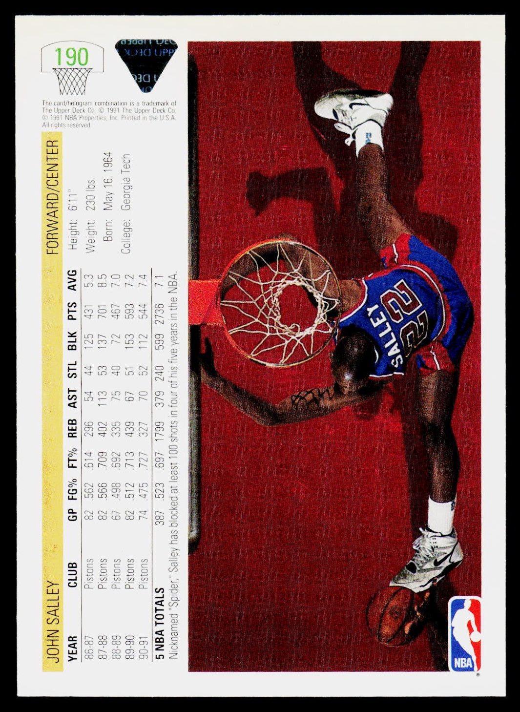 1991-92 Upper Deck #190 John Salley