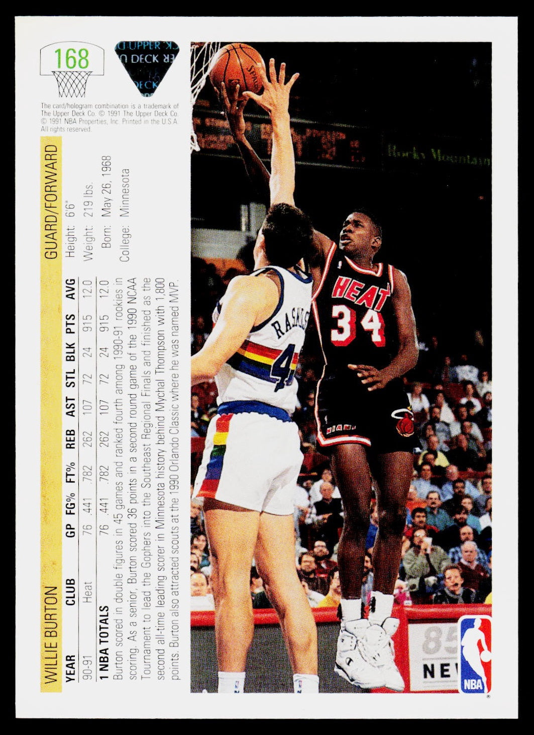 1991-92 Upper Deck #168 Willie Burton