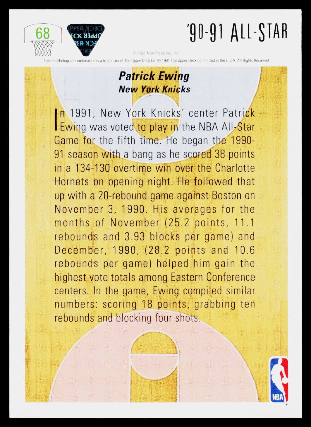 1991-92 Upper Deck #68 Patrick Ewing