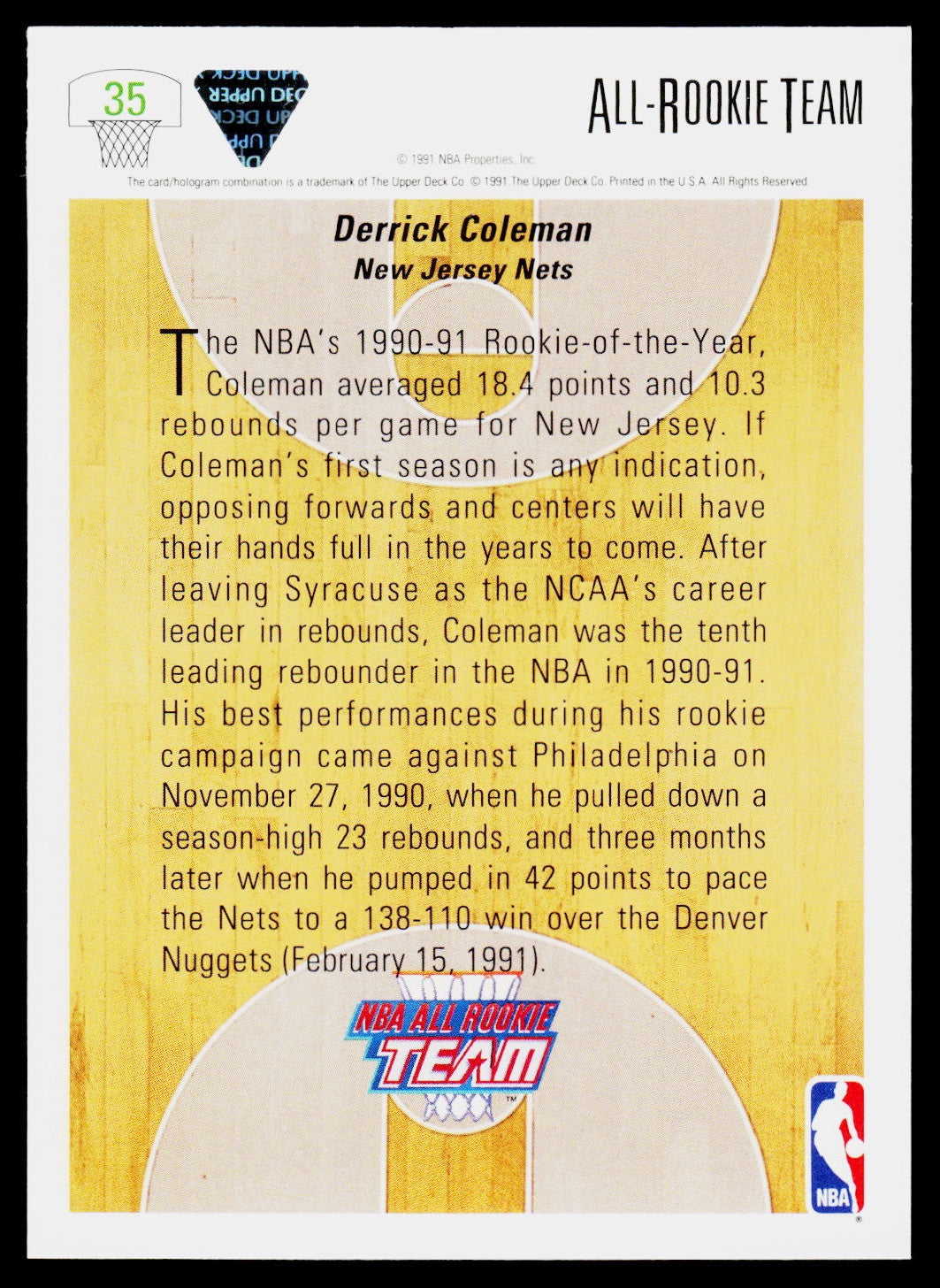 1991-92 Upper Deck #35 Derrick Coleman
