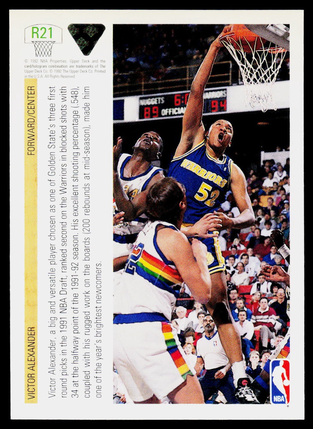 1991-92 Upper Deck #R21 Victor Alexander Rookie Standouts