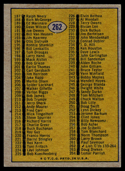 1974 Topps #262 Checklist: 133-264