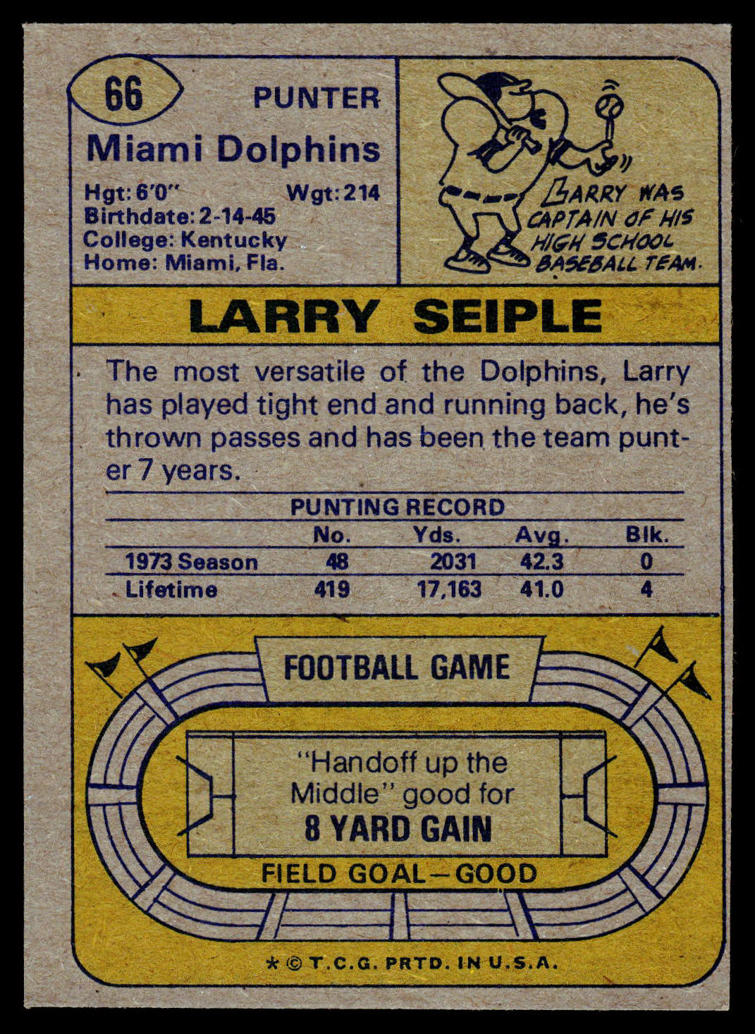 1974 Topps #66 Larry Seiple