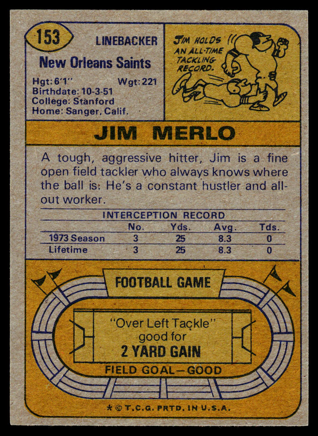 1974 Topps #153 Jim Merlo