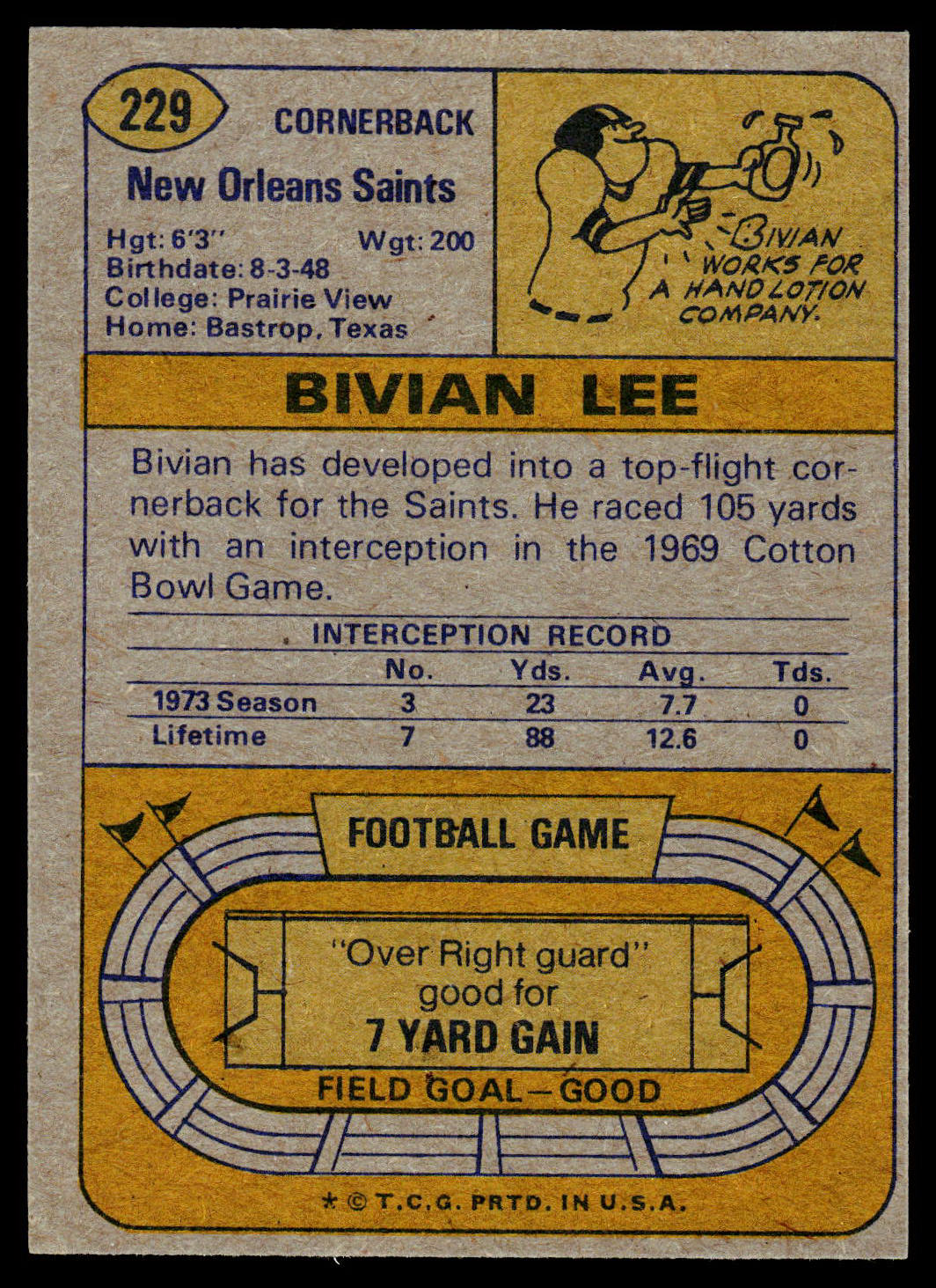 1974 Topps #229 Bivian Lee