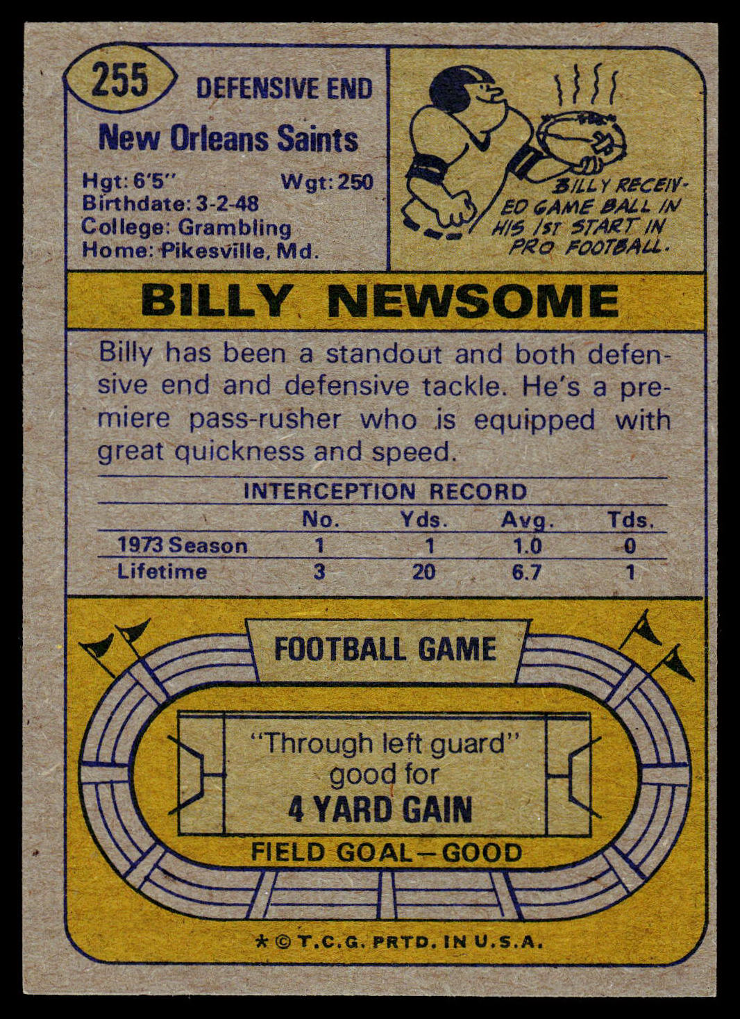 1974 Topps #255 Billy Newsome