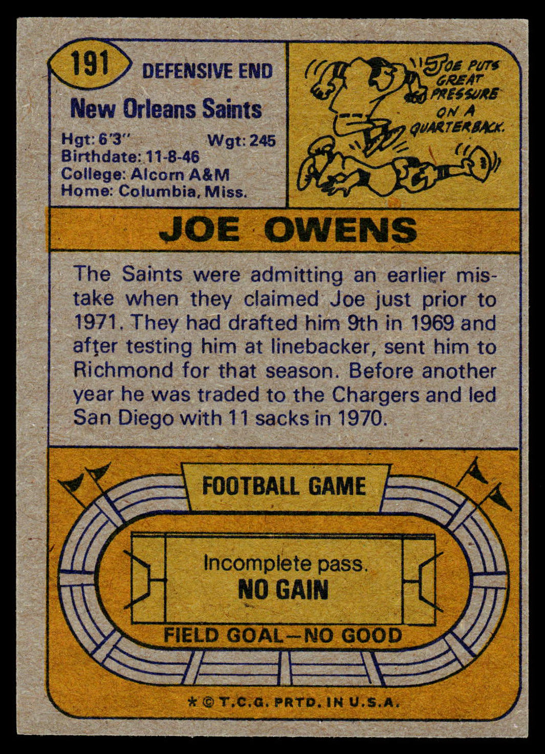 1974 Topps #191 Joe Owens