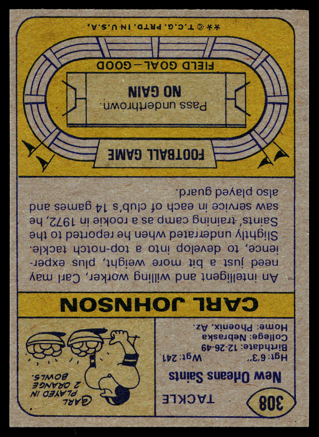 1974 Topps #308 Carl Johnson
